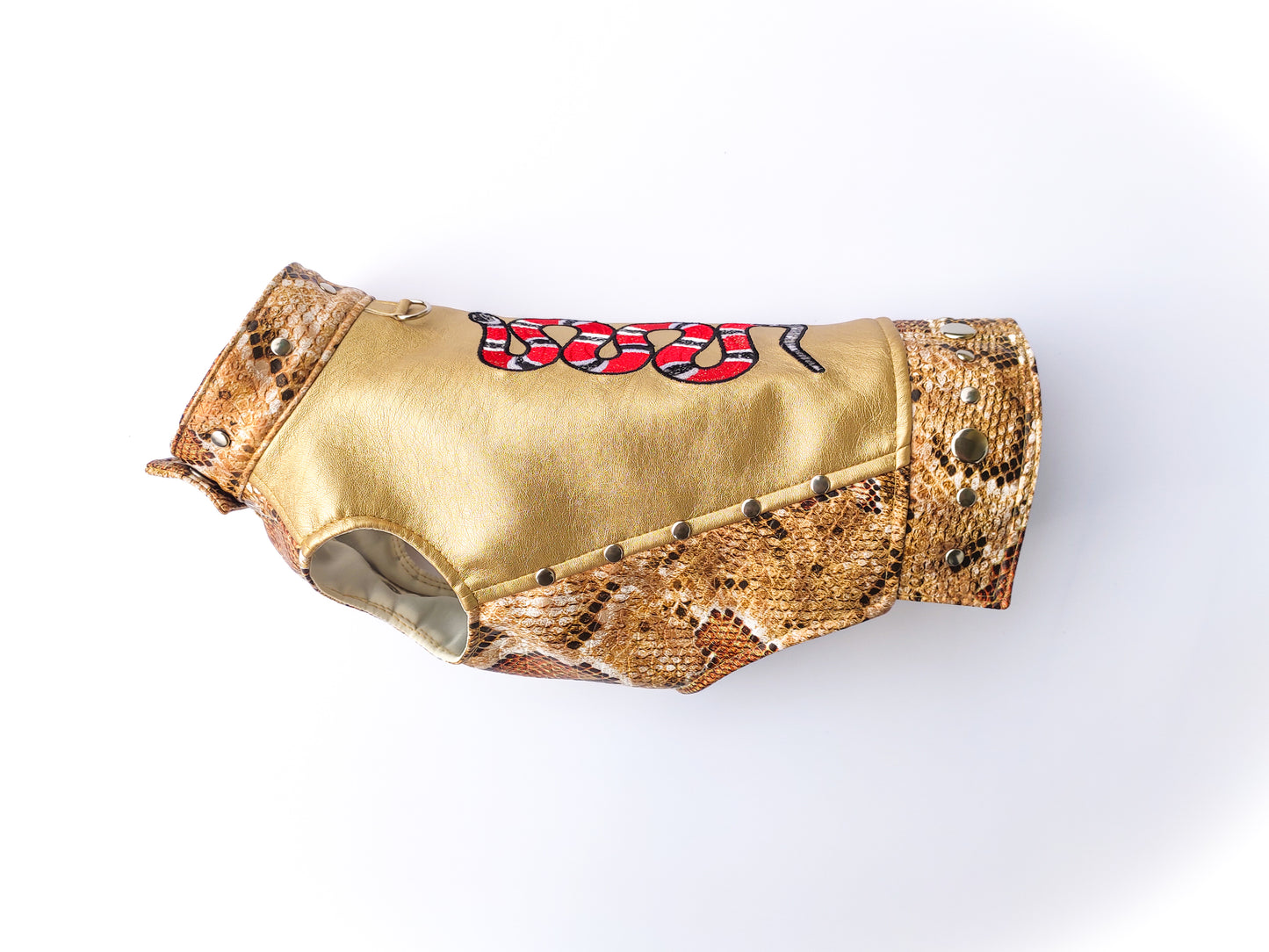 Designer leather dog vest with machine embroidery