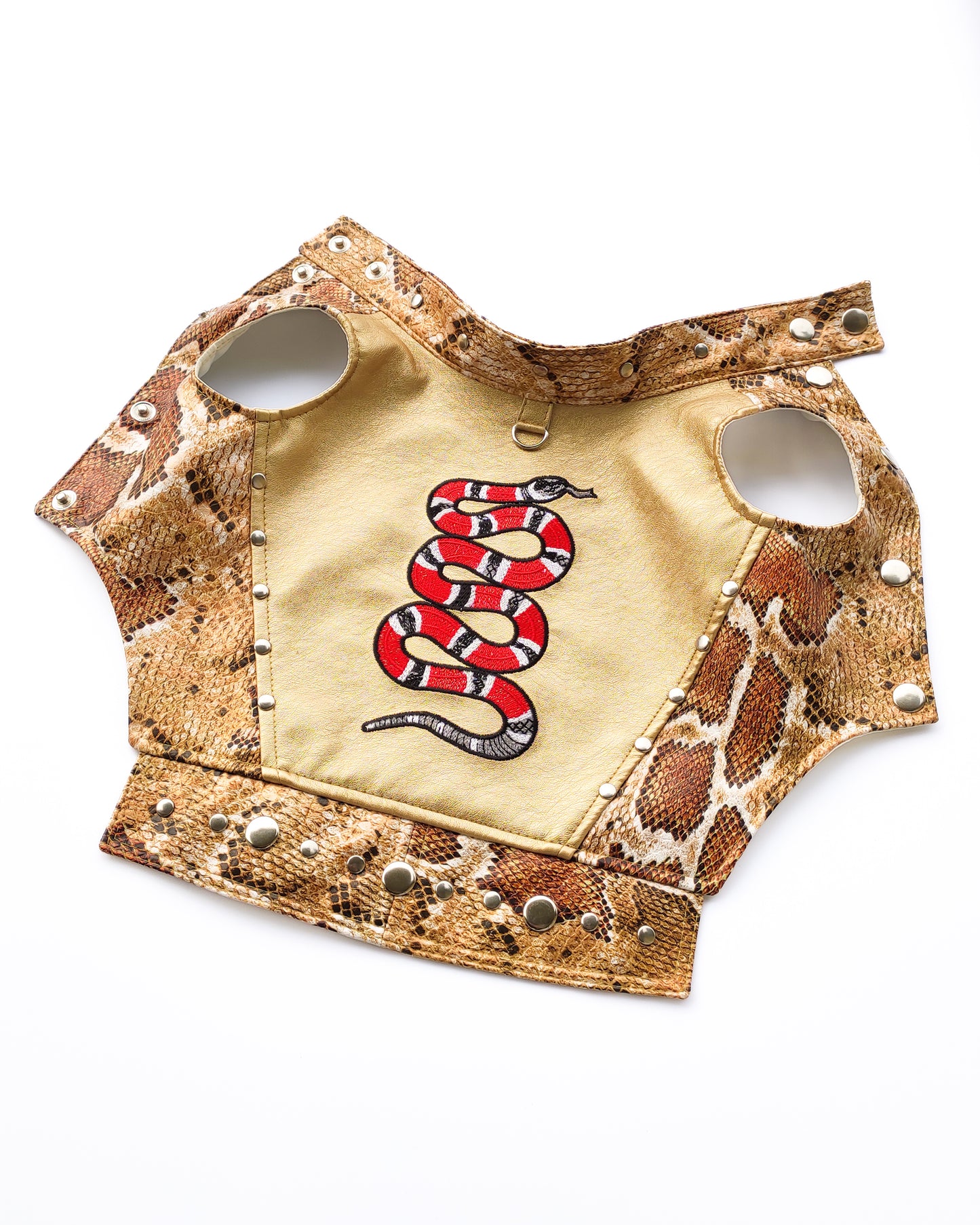 Designer leather dog vest with machine embroidery