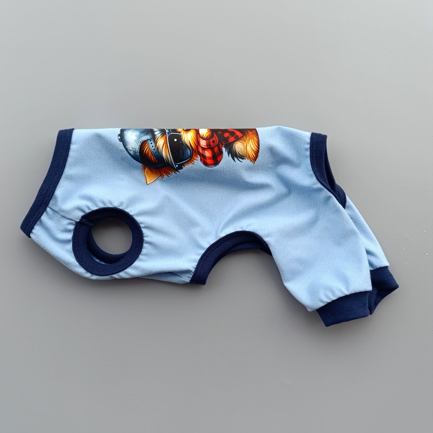 Boy dog jumpsuit. Summer dog onesie with print