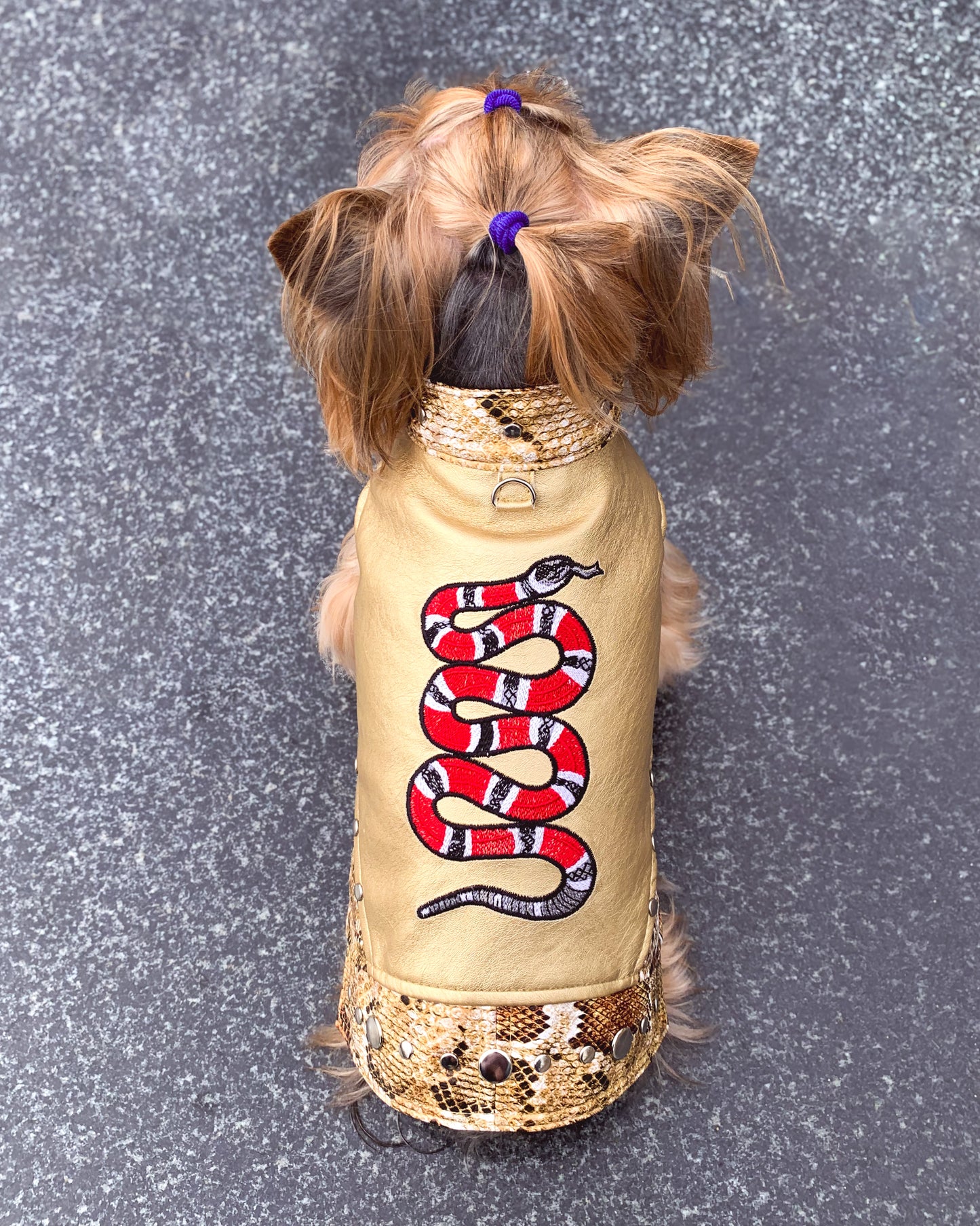 Designer leather dog vest with machine embroidery