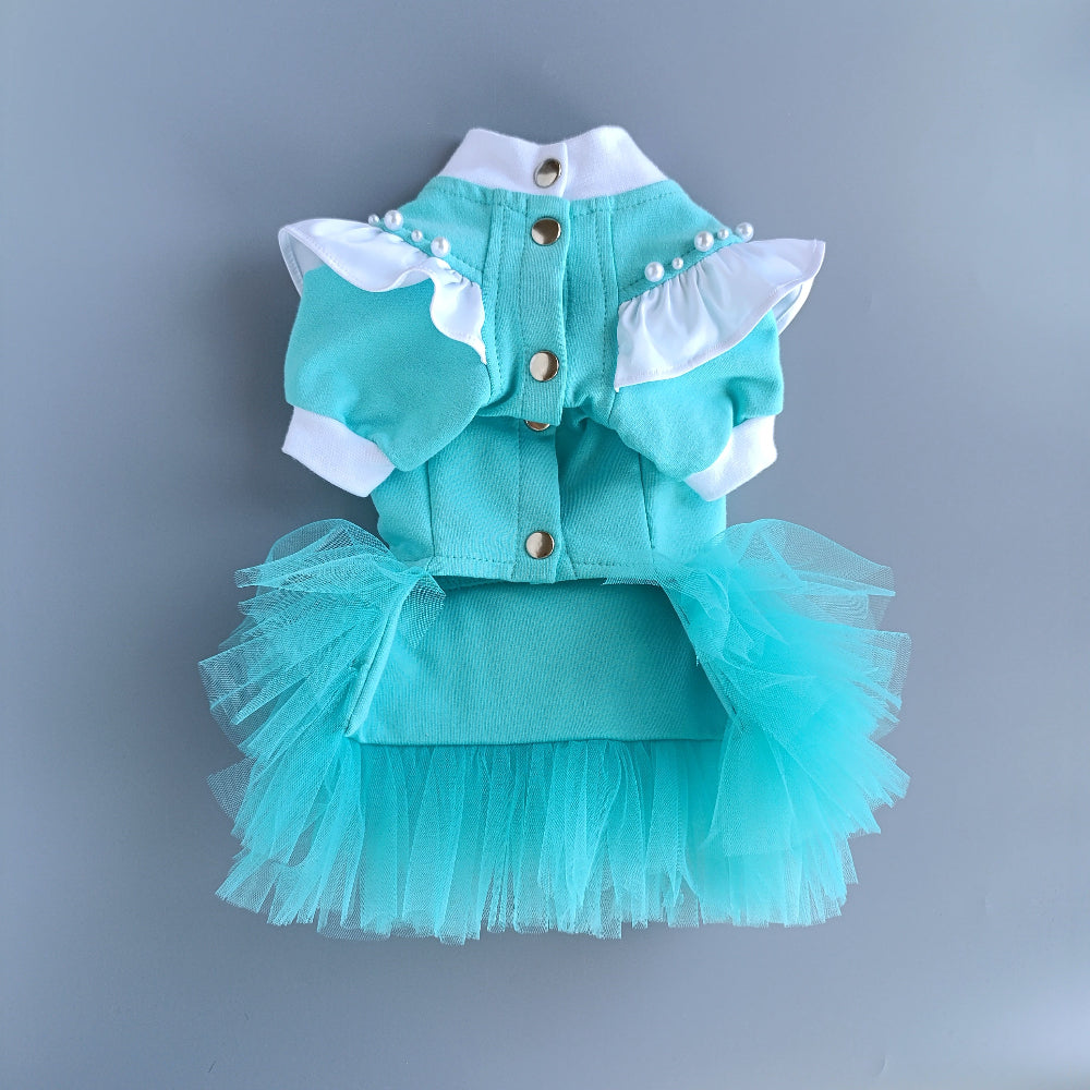Turquoise pet dress with tulle skirt