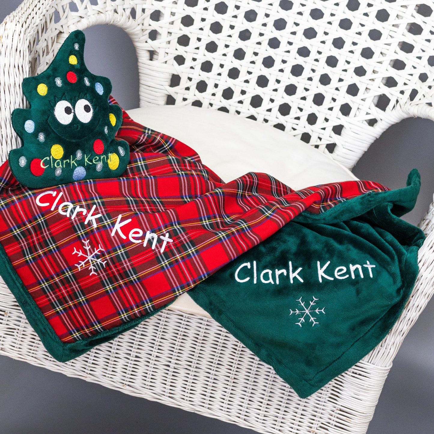 Christmas personalized dog blanket and toy with name embroidery