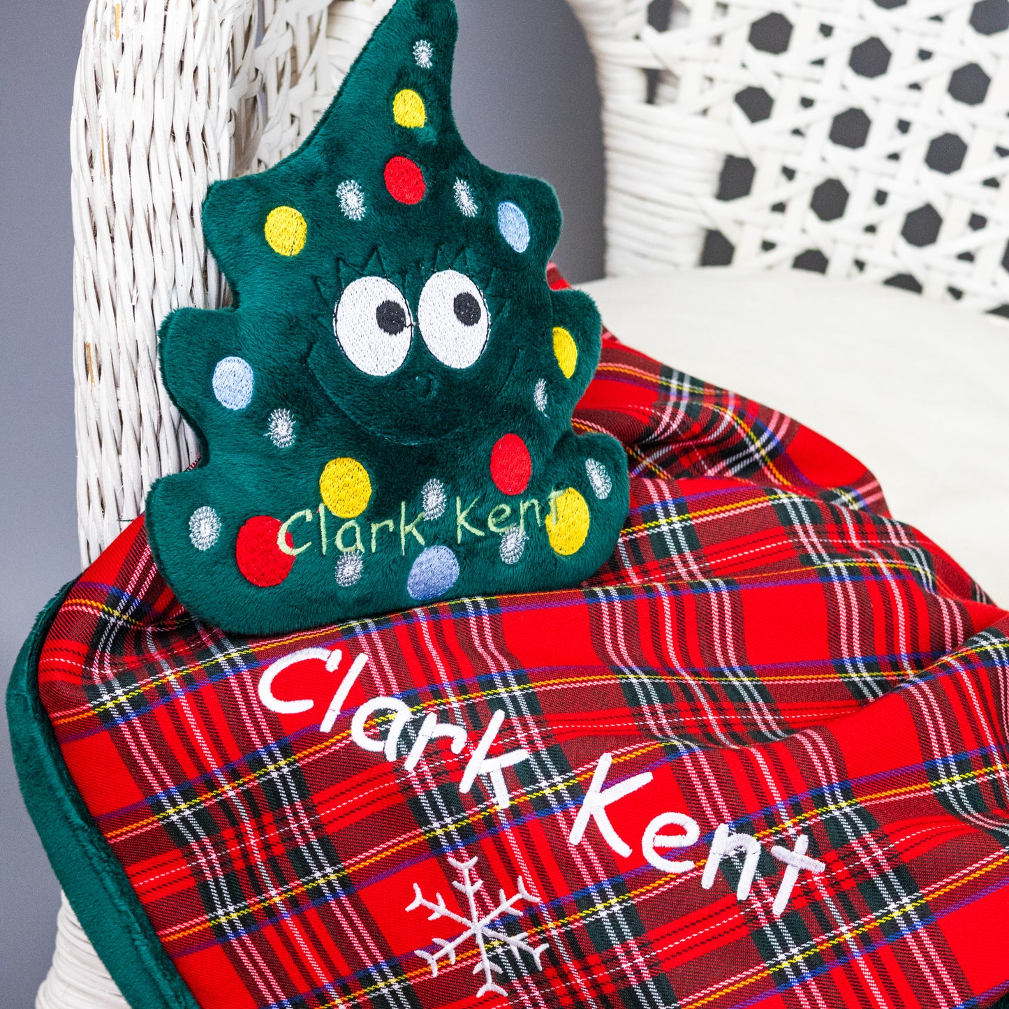 Christmas personalized dog blanket and toy with name embroidery