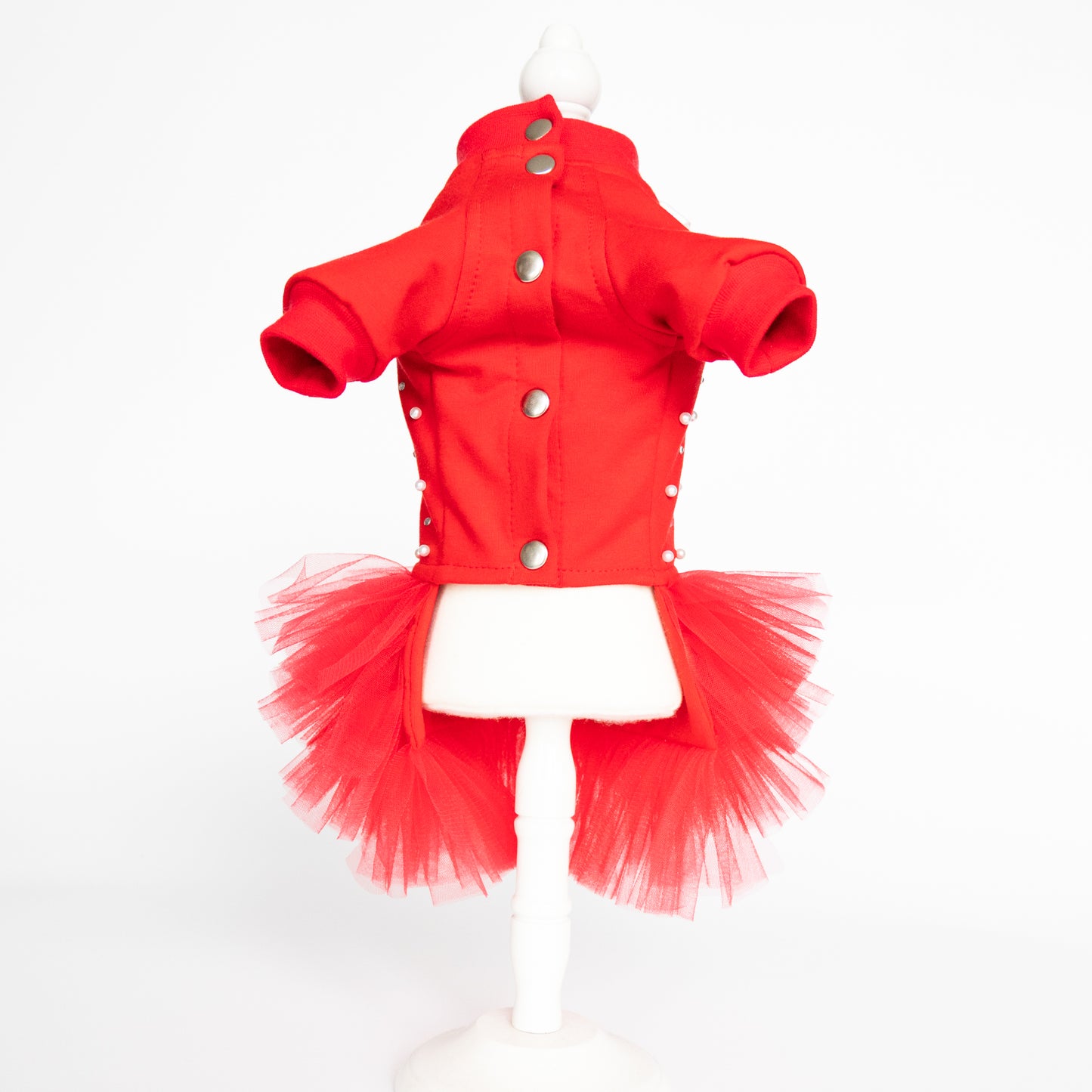 Cute Red Tutu Dog Dress β Pearls, Rhinestones & Snaps for Small Dogs. fancy red small dog dress. Cuty yorkie girl dog clothes