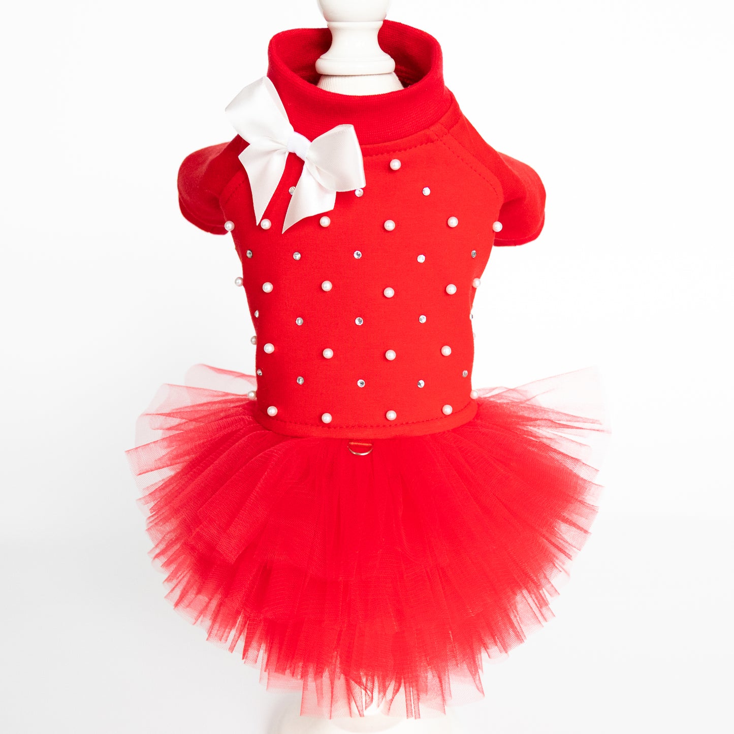 Cute Red Tutu Dog Dress β Pearls, Rhinestones & Snaps for Small Dogs. fancy red small dog dress. Cuty yorkie girl dog clothes