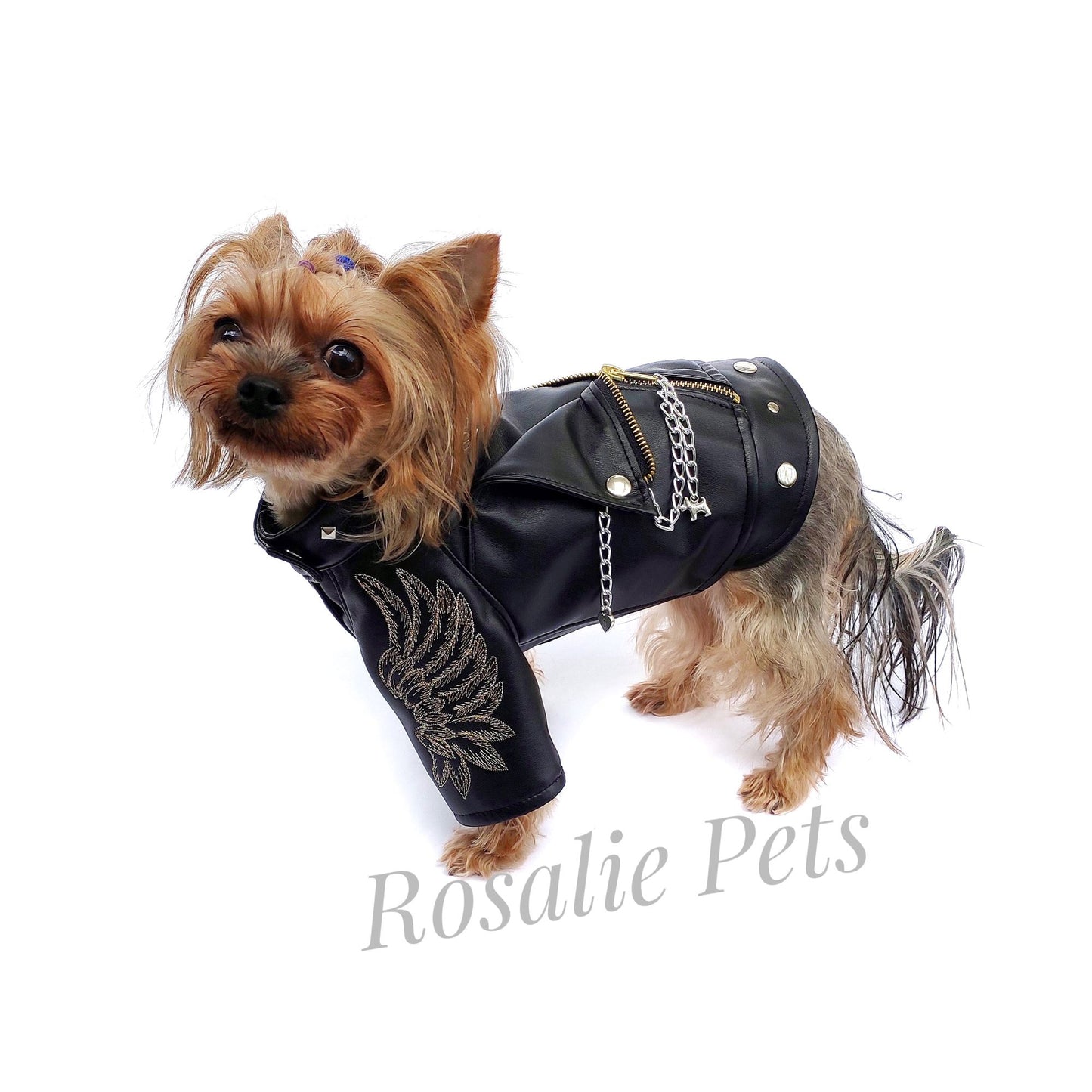 Leather embroidered dog jacket