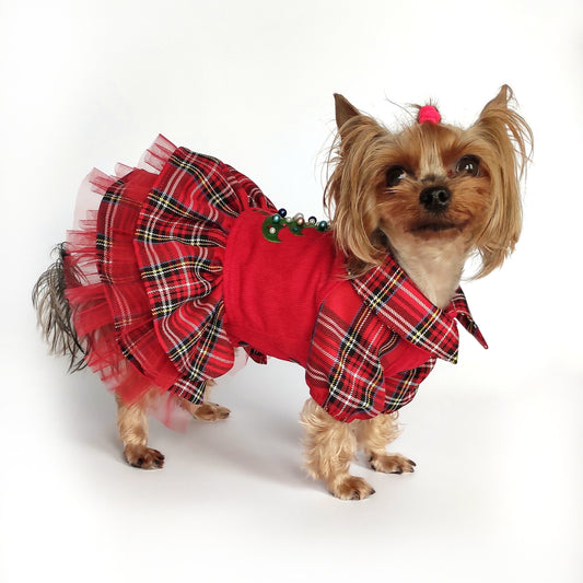 Festive Christmas Dog Dress with Embroidery