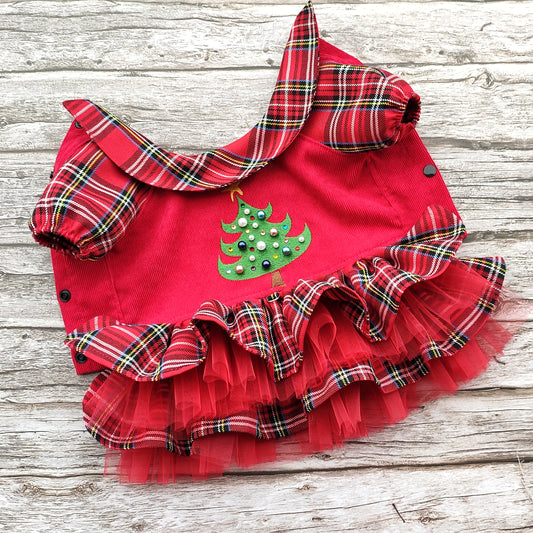Festive Christmas Dog Dress with Embroidery