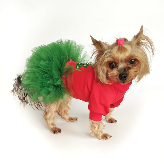 Christmas dog dress with tutu skirt