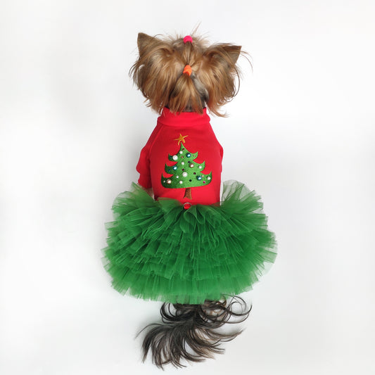 Christmas dog dress with tutu skirt