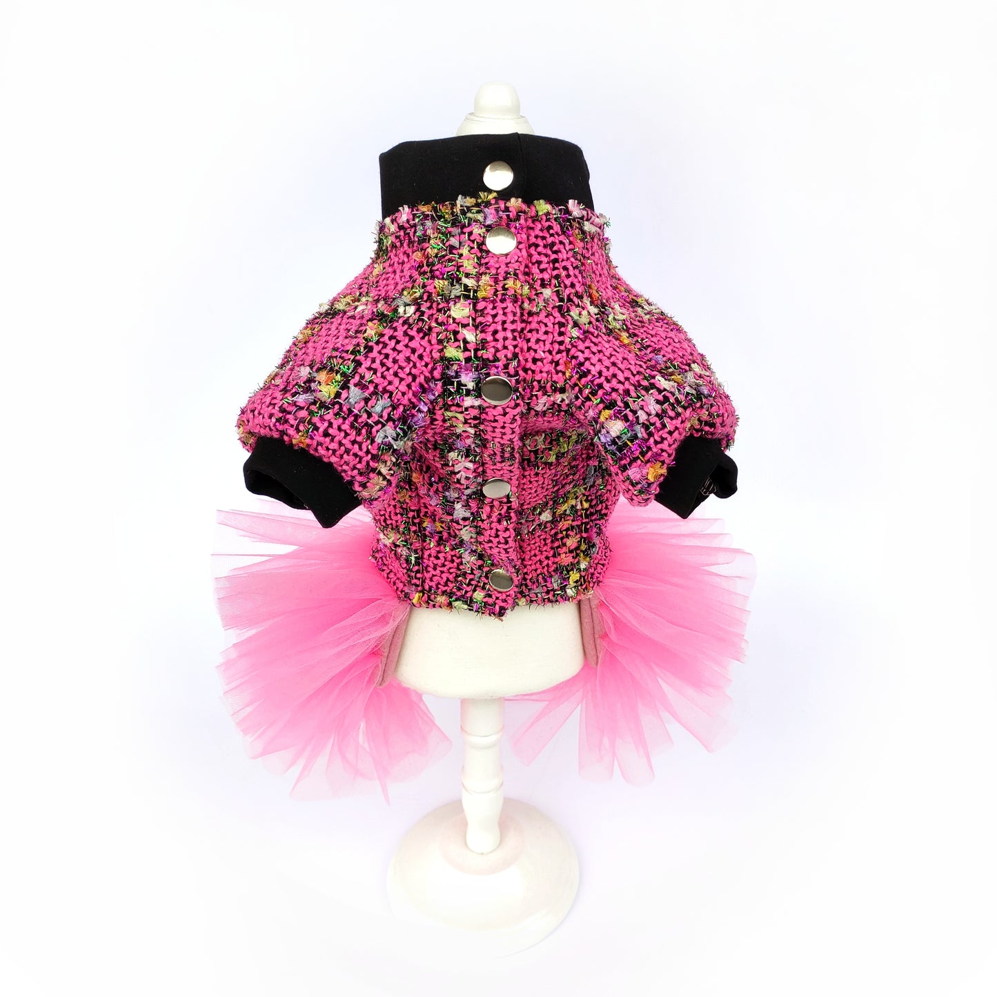 Stylish pink tweed dog dress with tutu skirt