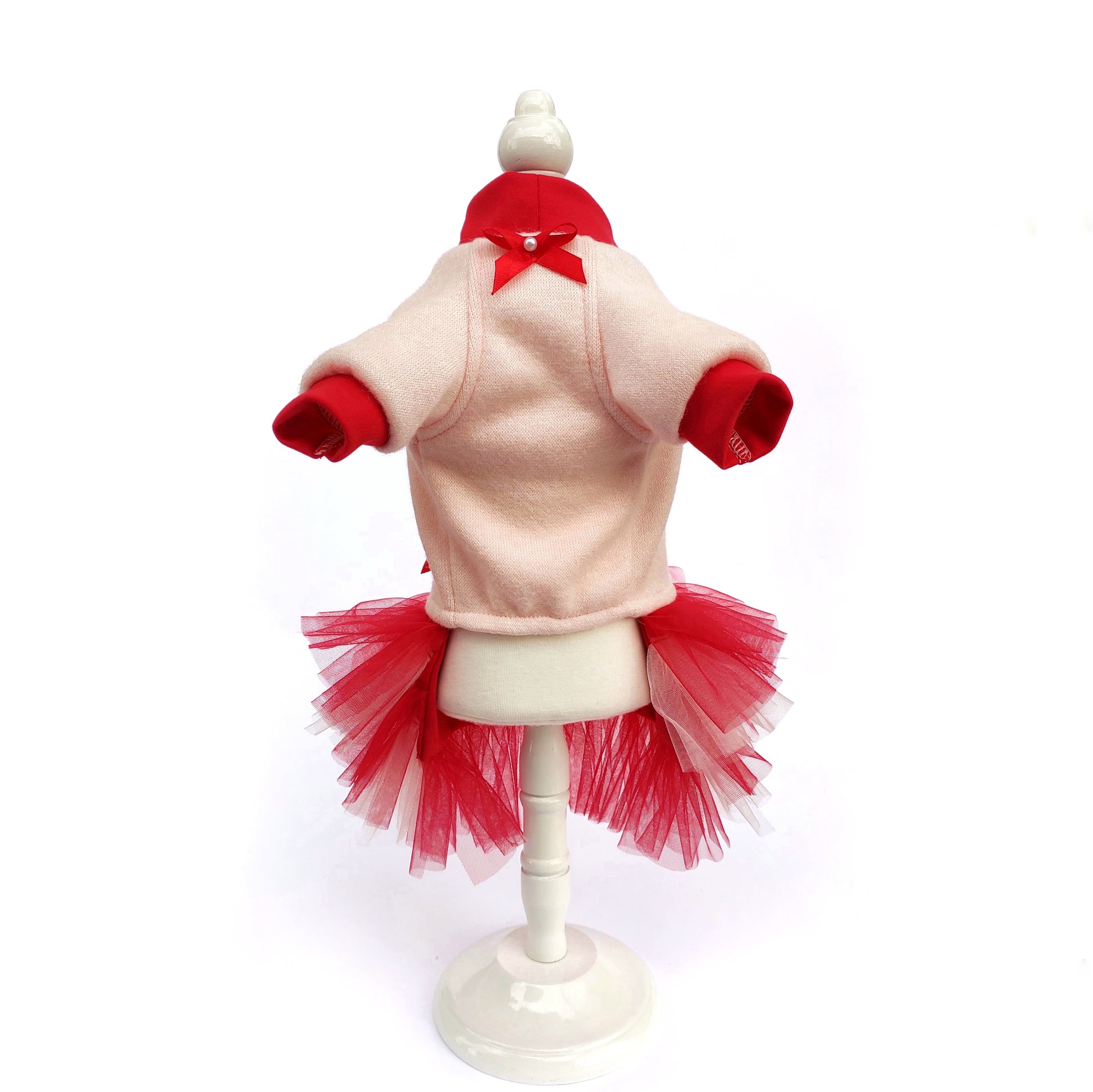 Romantic Knit Dog Dress with Heart Embroidery & Tulle Skirt