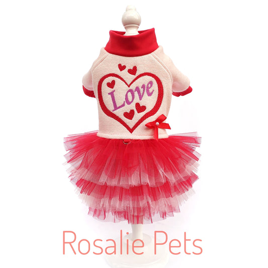 dog dress , warm dog clothes, cute dog dress, Valentine's Day dog outfit, heart dog dress, small dog dress, stylish dog clothing, knit dog dress, dog apparel for small dogs