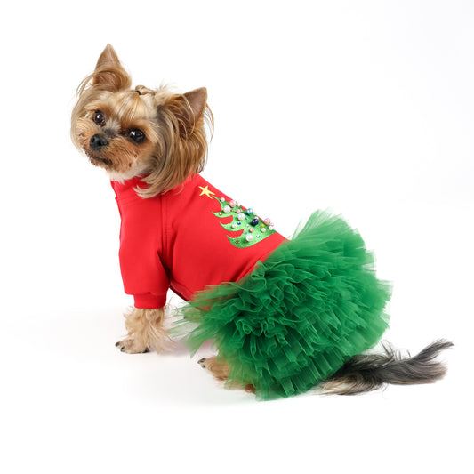 Christmas dog dress with tutu skirt