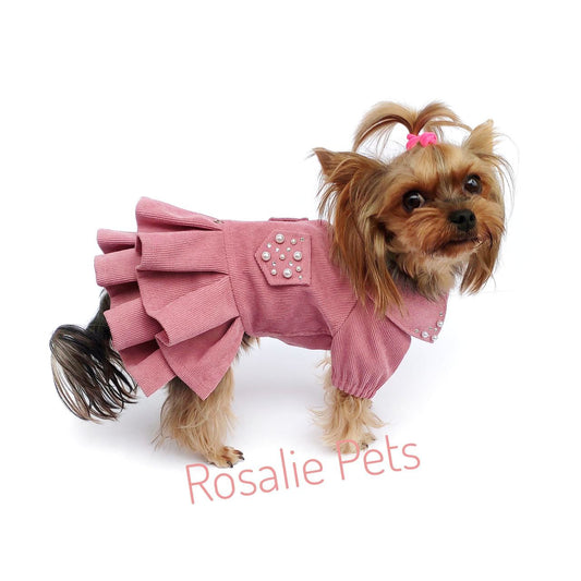 Designer Pink Corduroy Dress for Yorkshire Terrier and Small Dogs