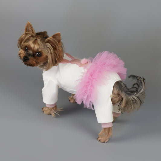 Cute dog jumpsuit with bunny and tutu skirt, soft cotton pets outfit