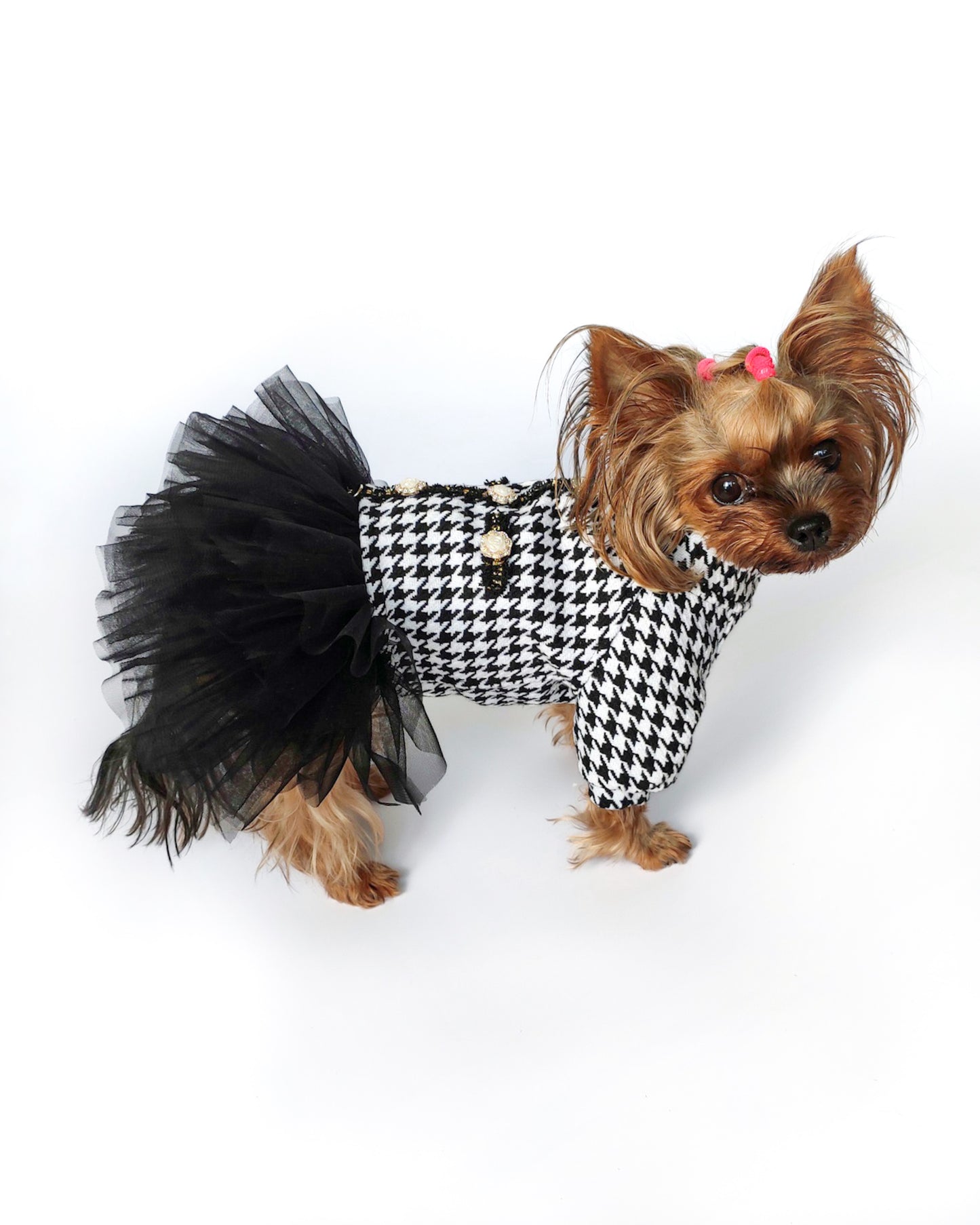 Designer tweed dog dress with tutu skirt Stylish fancy girl dog clothes Pet fashion