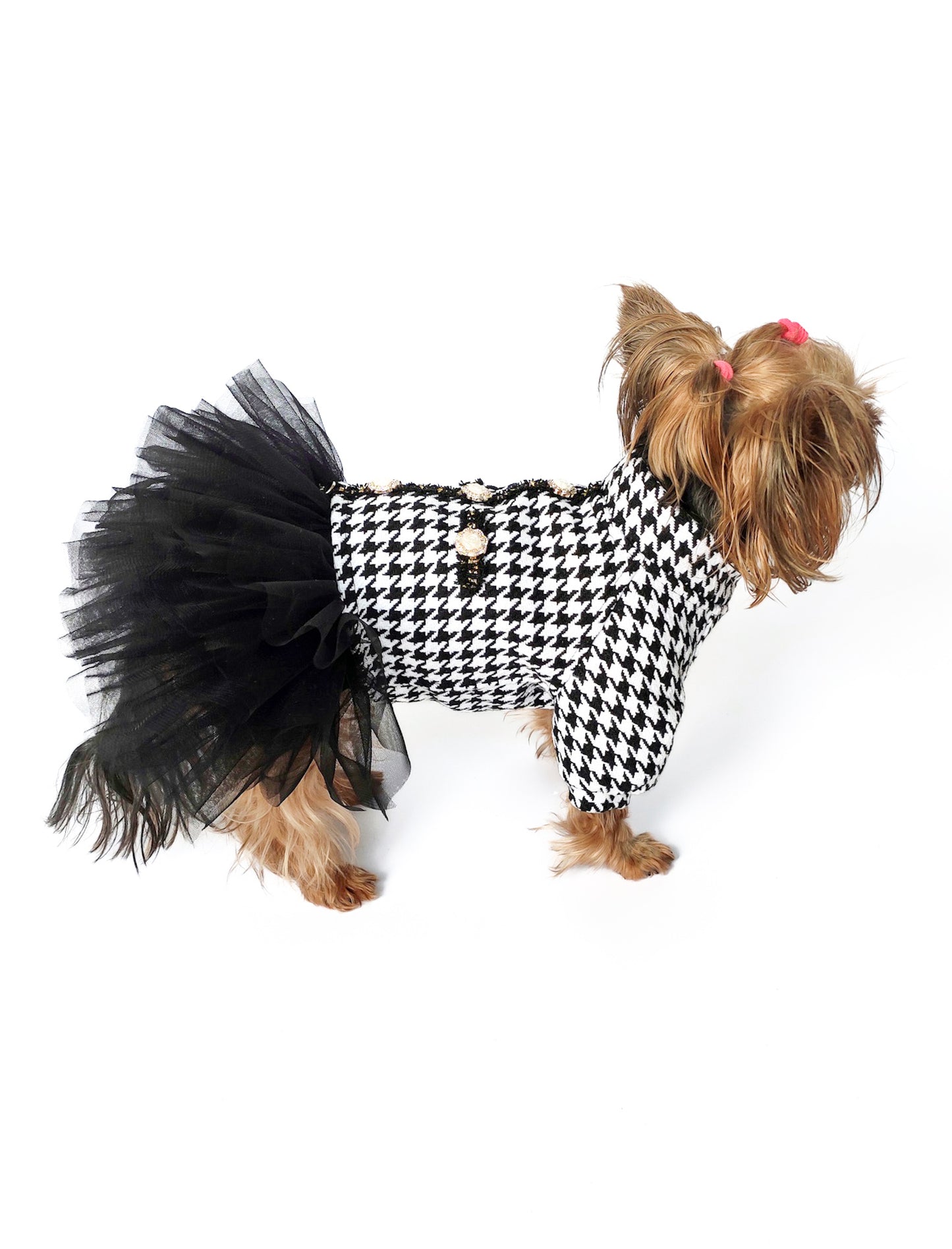 Designer tweed dog dress with tutu skirt Stylish fancy girl dog clothes Pet fashion