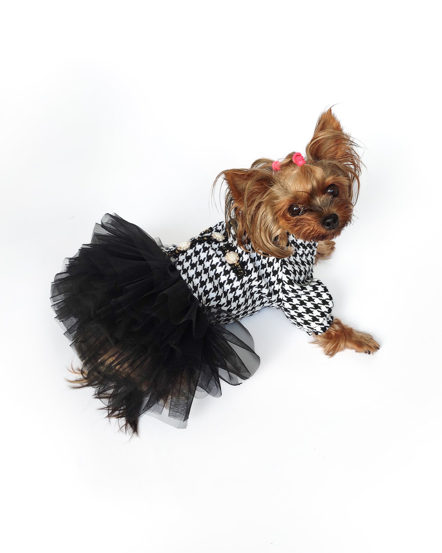 Designer tweed dog dress with tutu skirt Stylish fancy girl dog clothes Pet fashion