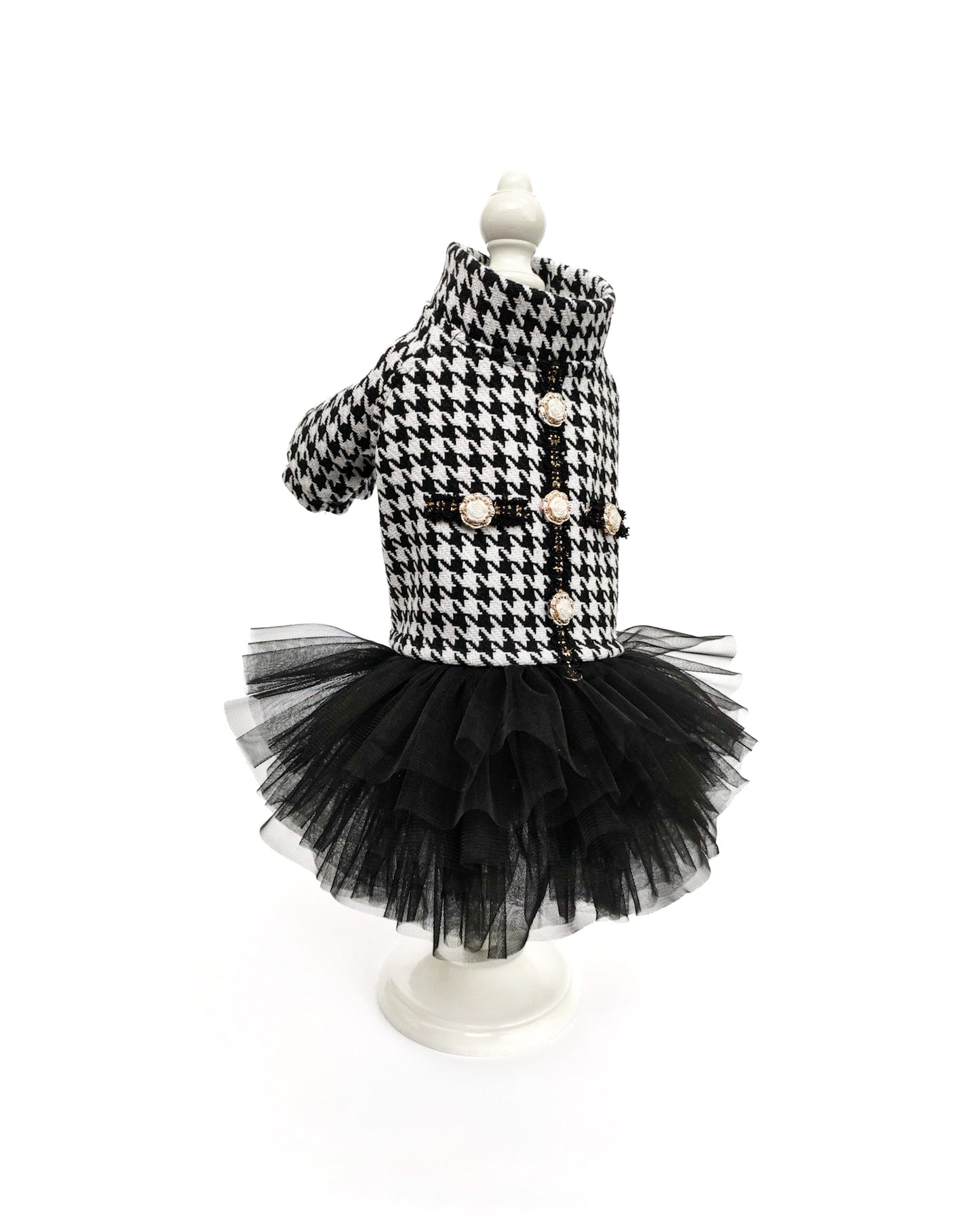 Designer tweed dog dress with tutu skirt Stylish fancy girl dog clothes Pet fashion