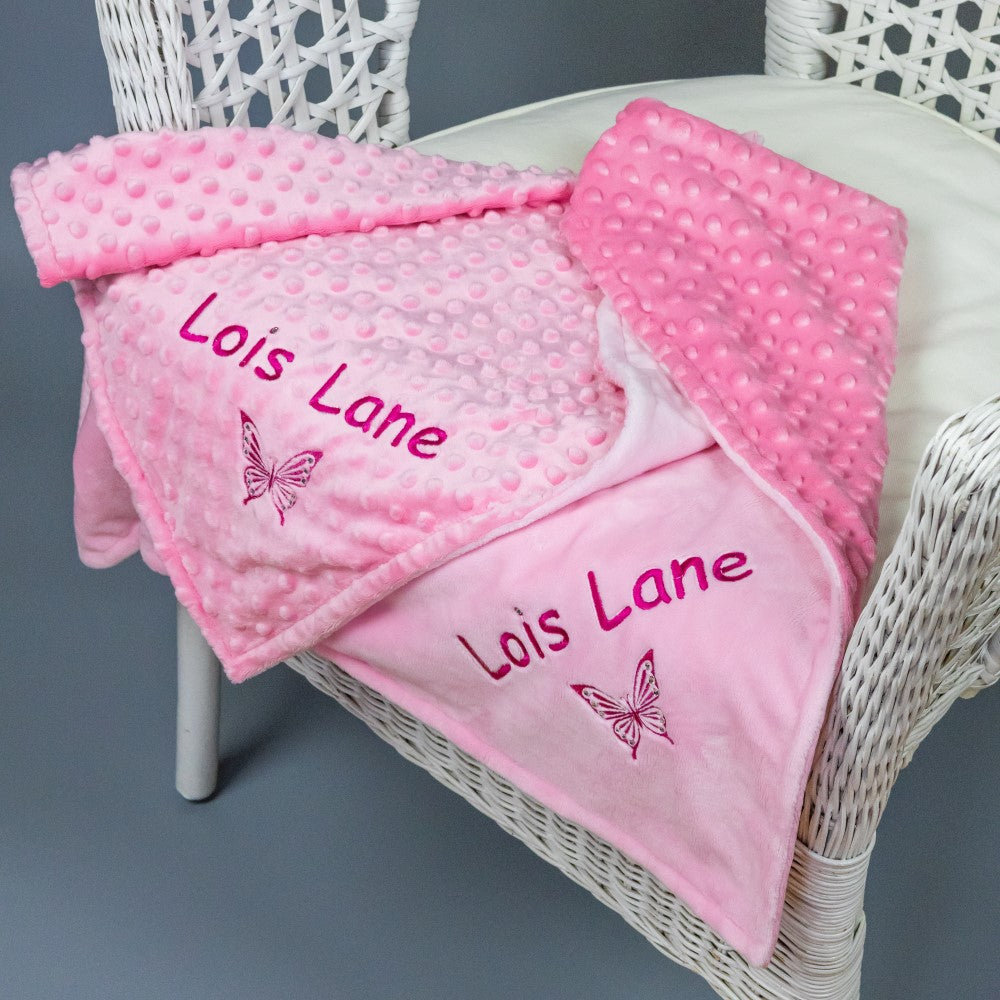 Personalized pink dog blanket and toy with name embroidery