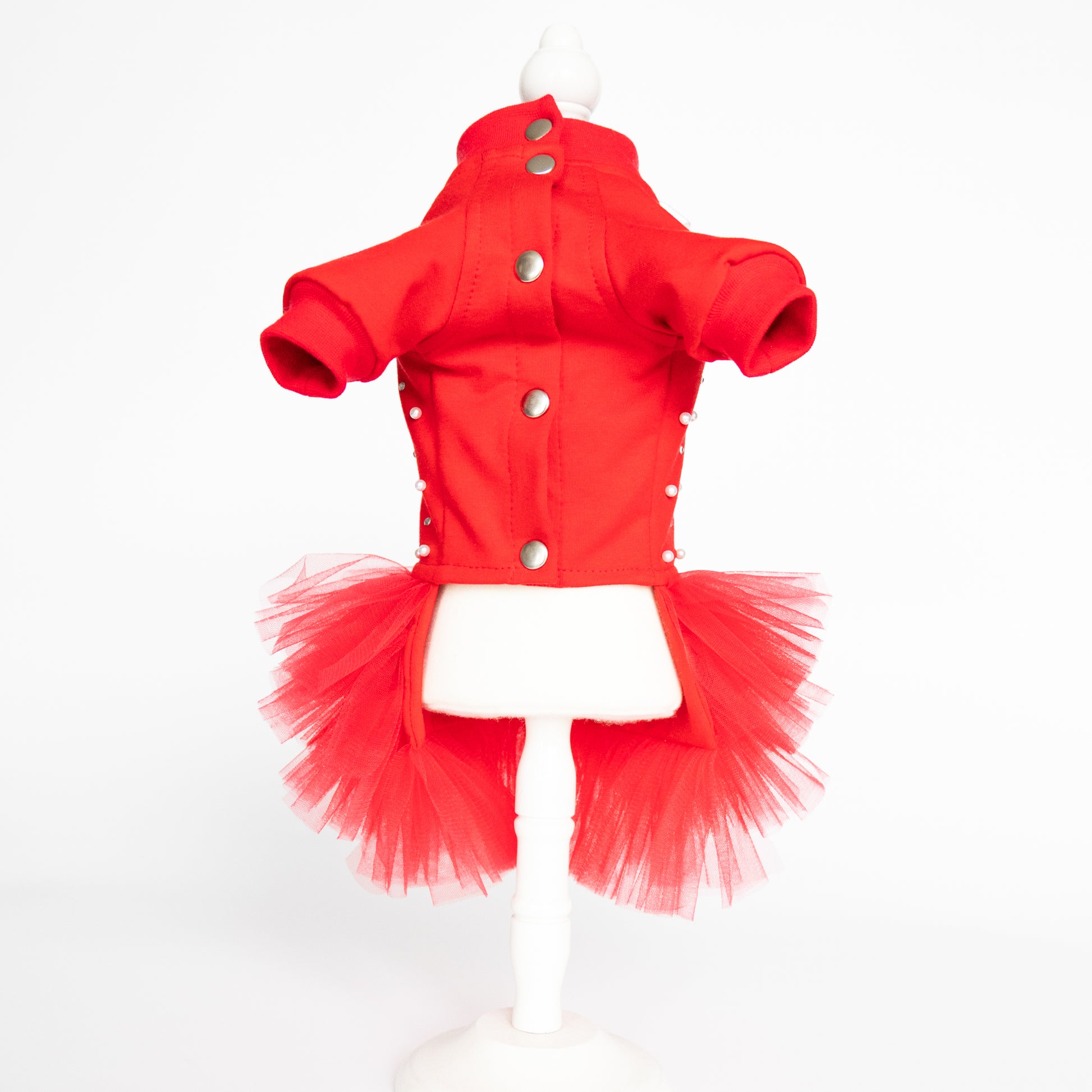 Cute Red Tutu Dog Dress – Pearls, Rhinestones & Snaps for Small Dogs. fancy red small dog dress. Cuty yorkie girl dog clothes 