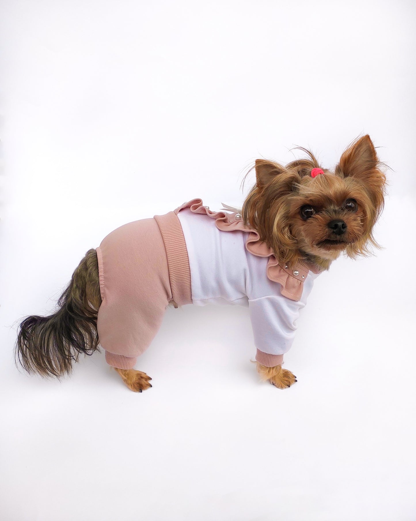 Organic cotton dog jumpsuit Pink designer pet romper Fancy girl dog clothes