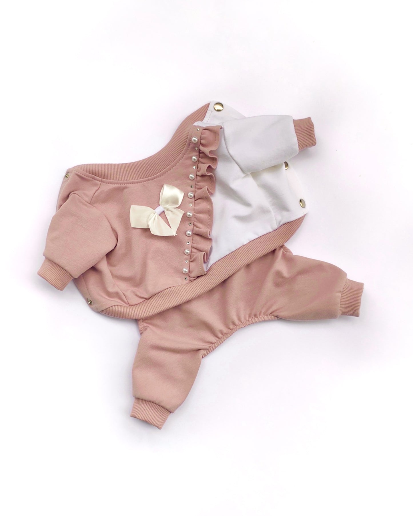 Organic cotton dog jumpsuit Pink designer pet romper Fancy girl dog clothes