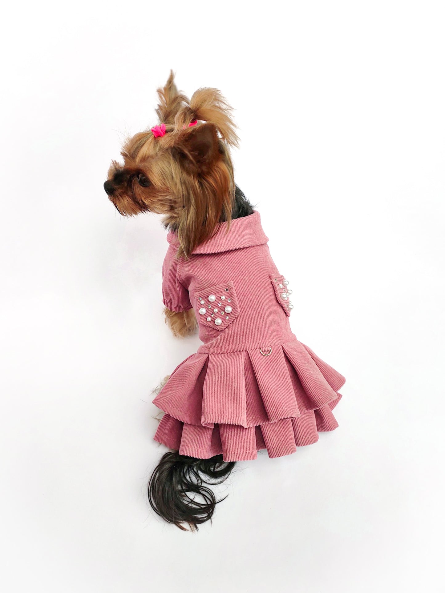 Pink cute dog dress. Designer pet fashion clothes