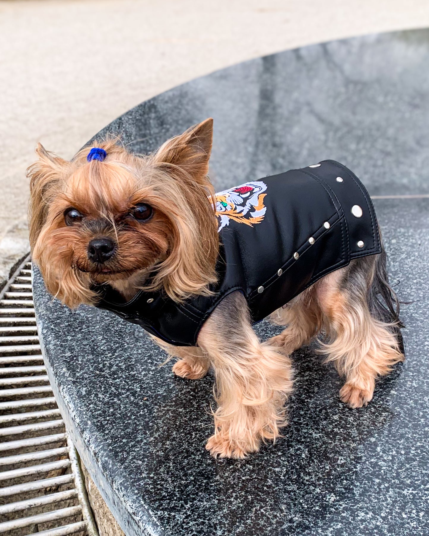 Biker dog leather jacket. Vegan leather dog vest with Tiger embroidery