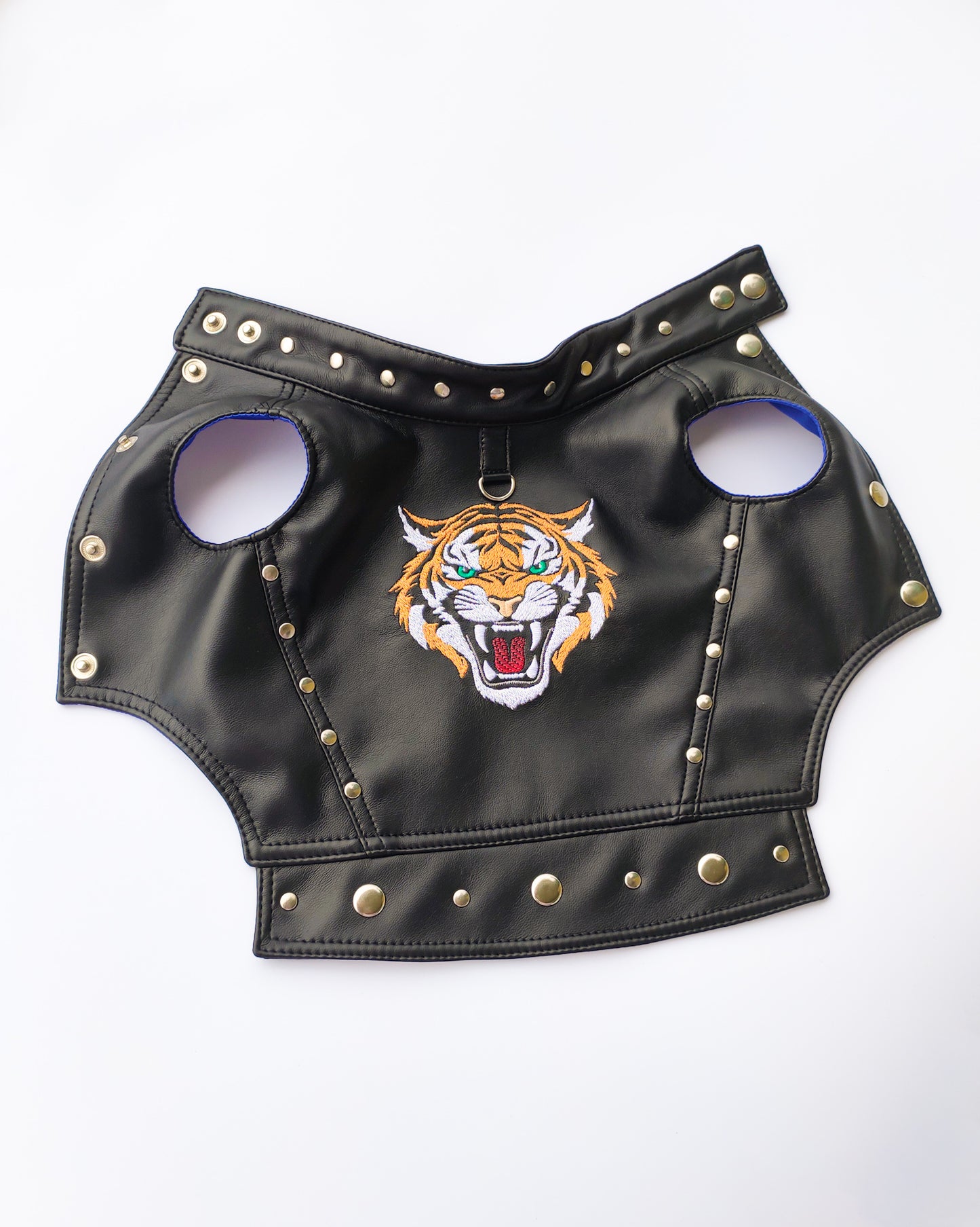 Biker dog leather jacket. Vegan leather dog vest with Tiger embroidery