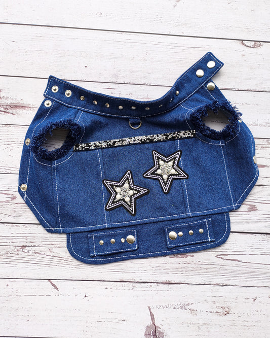 Stylish dog denim vest with stars