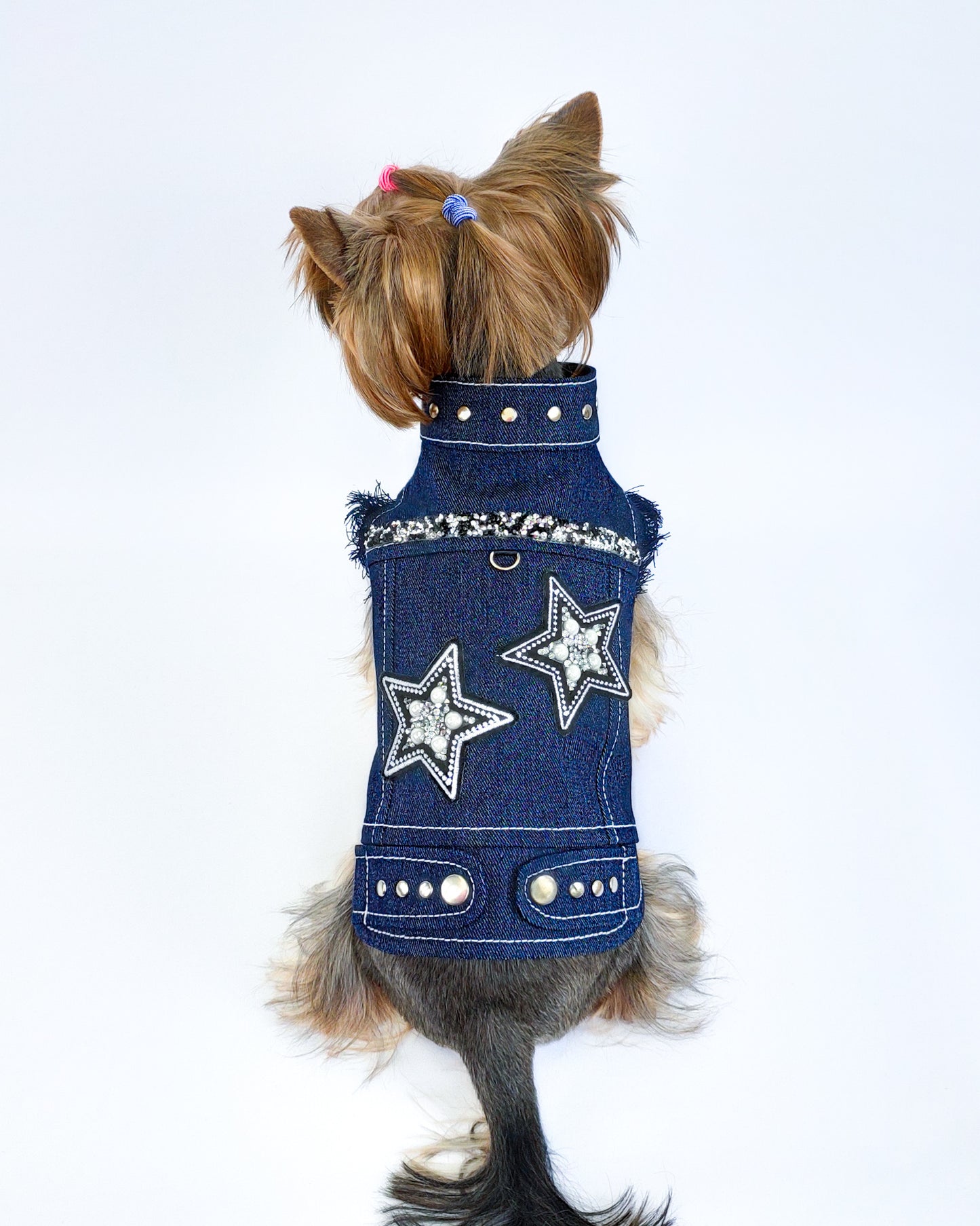 Stylish dog denim vest with stars