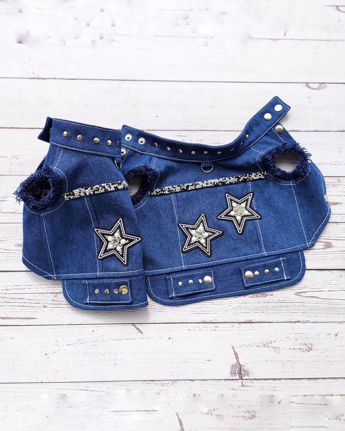 Stylish dog denim vest with stars