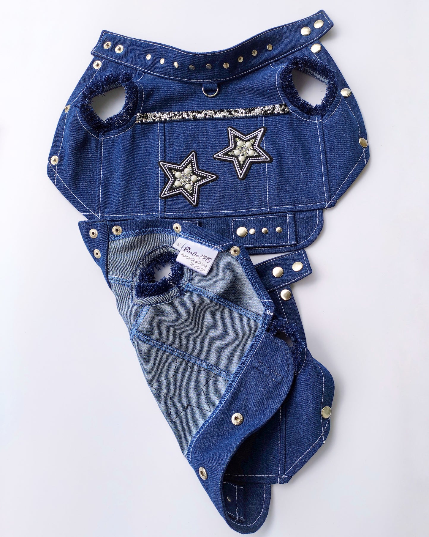 Stylish dog denim vest with stars