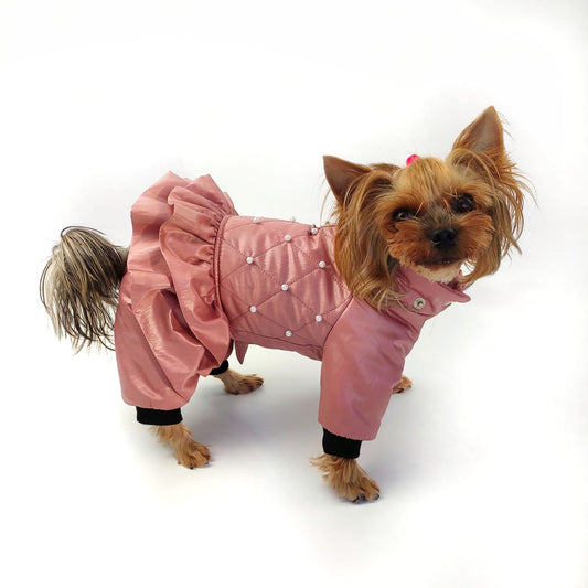 Winter waterproof dog overall with removable hood, warm pet snowsuit