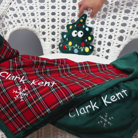 Christmas personalized dog blanket and toy with name embroidery