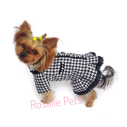 Stylish Tweed Dog Jacket with Matching Dress for Small Breeds