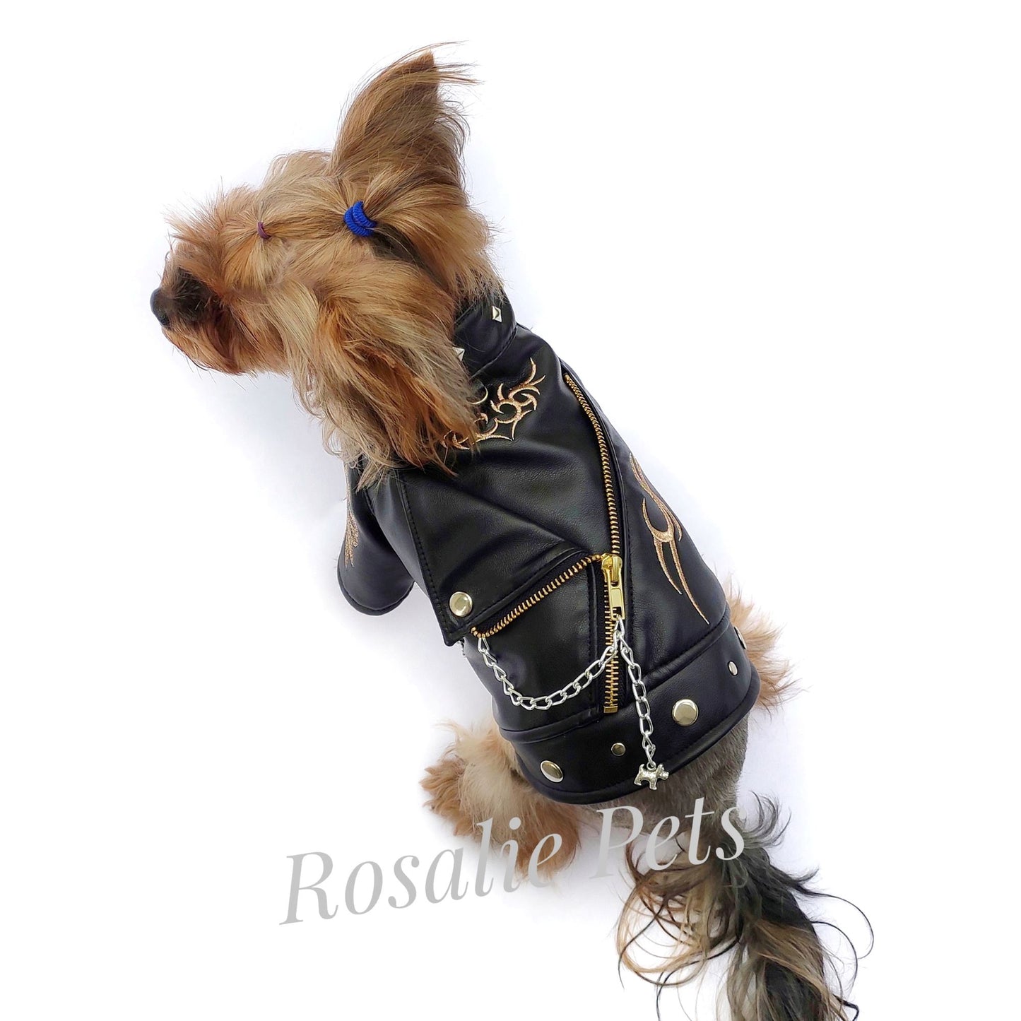 Leather embroidered dog jacket