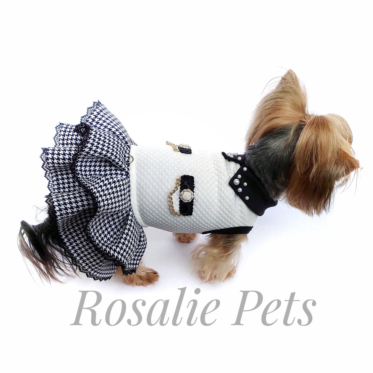 Stylish houndstooth dog dress with collar