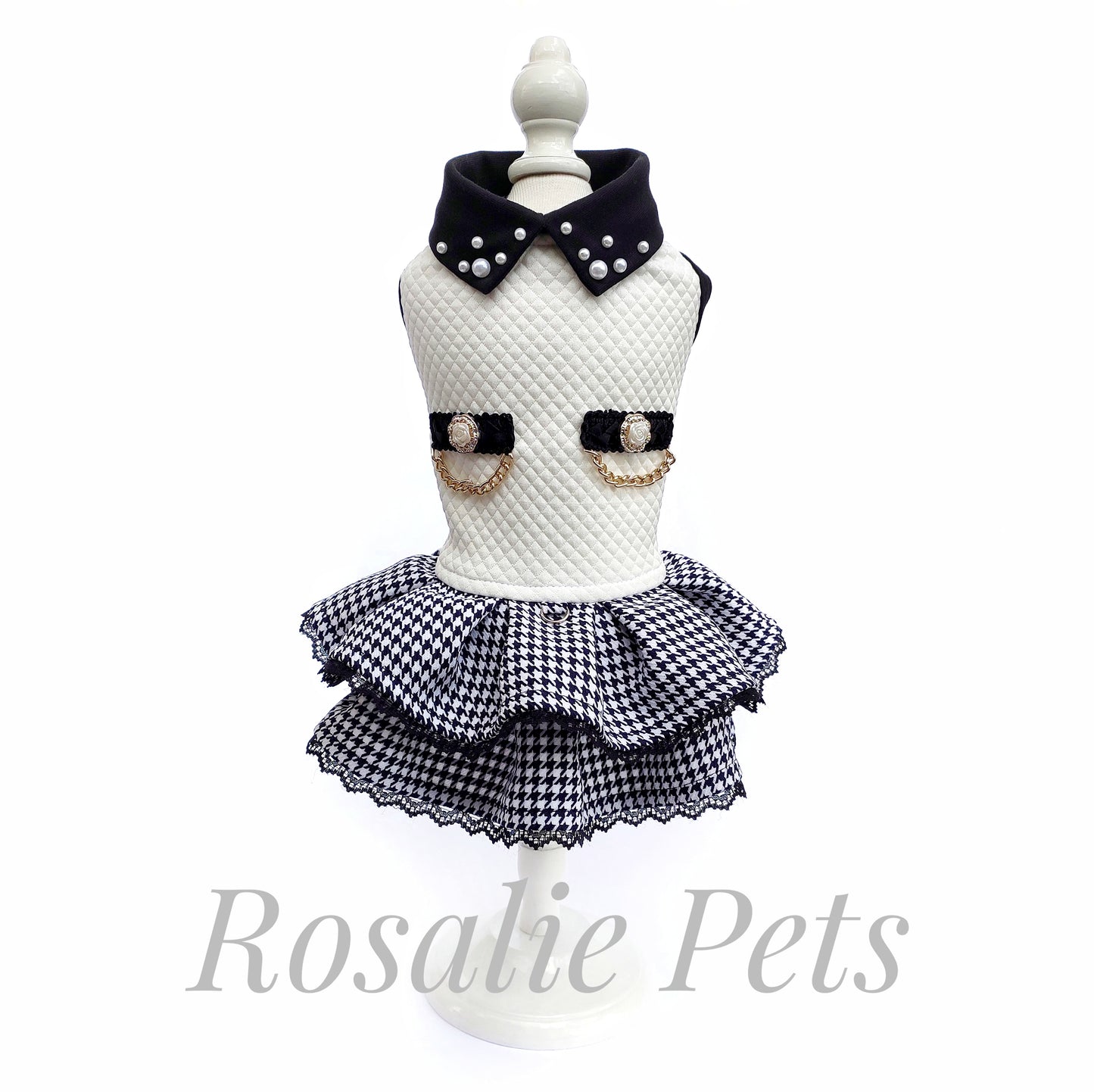 Stylish houndstooth dog dress with collar