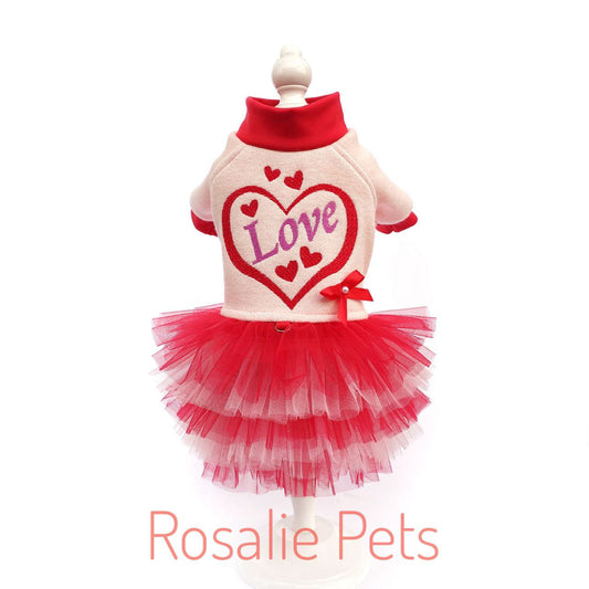 Valentine's dog dress with machine embroidery and tutu skirt, designer dog clothes, warm dog clothes, fancy dog clothes, dog clothes girl, female dog clothes, boy dog clothes, dog clothes designer, winter clothes dog, male dog clothes, clothes for dog, custom dog clothes, etsy dog clothes, dog clothes small